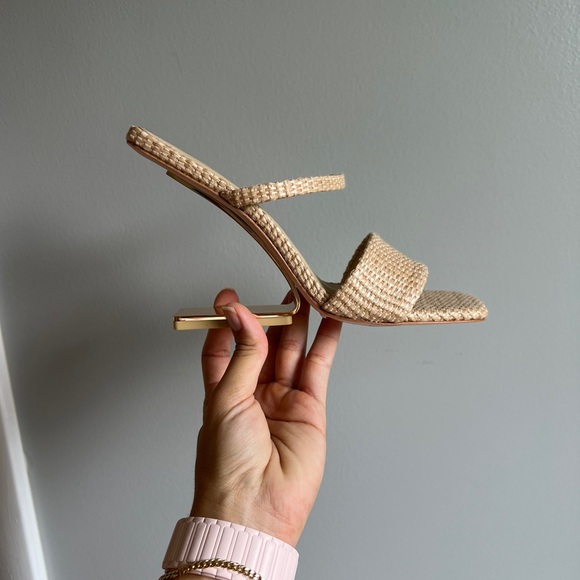 Cult Gaia x Revolve Rene Woven cantilevered heel sandals in Natural.